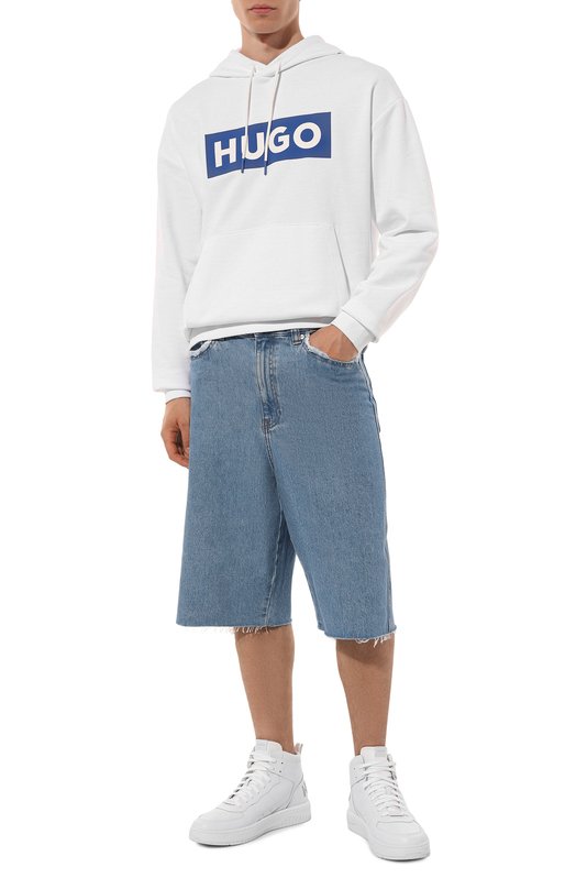 Хлопковое худи HUGO Blue Белый, фото 2