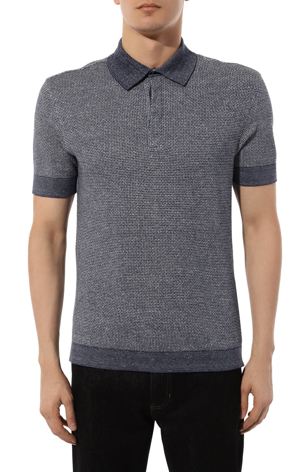 Поло из хлопка и льна ZEGNA синего цвета по цене 87550 руб., арт. UD372A7/D727, фото 3 Поло из хлопка и льна ZEGNA, арт. UD372A7/D727, фото 3