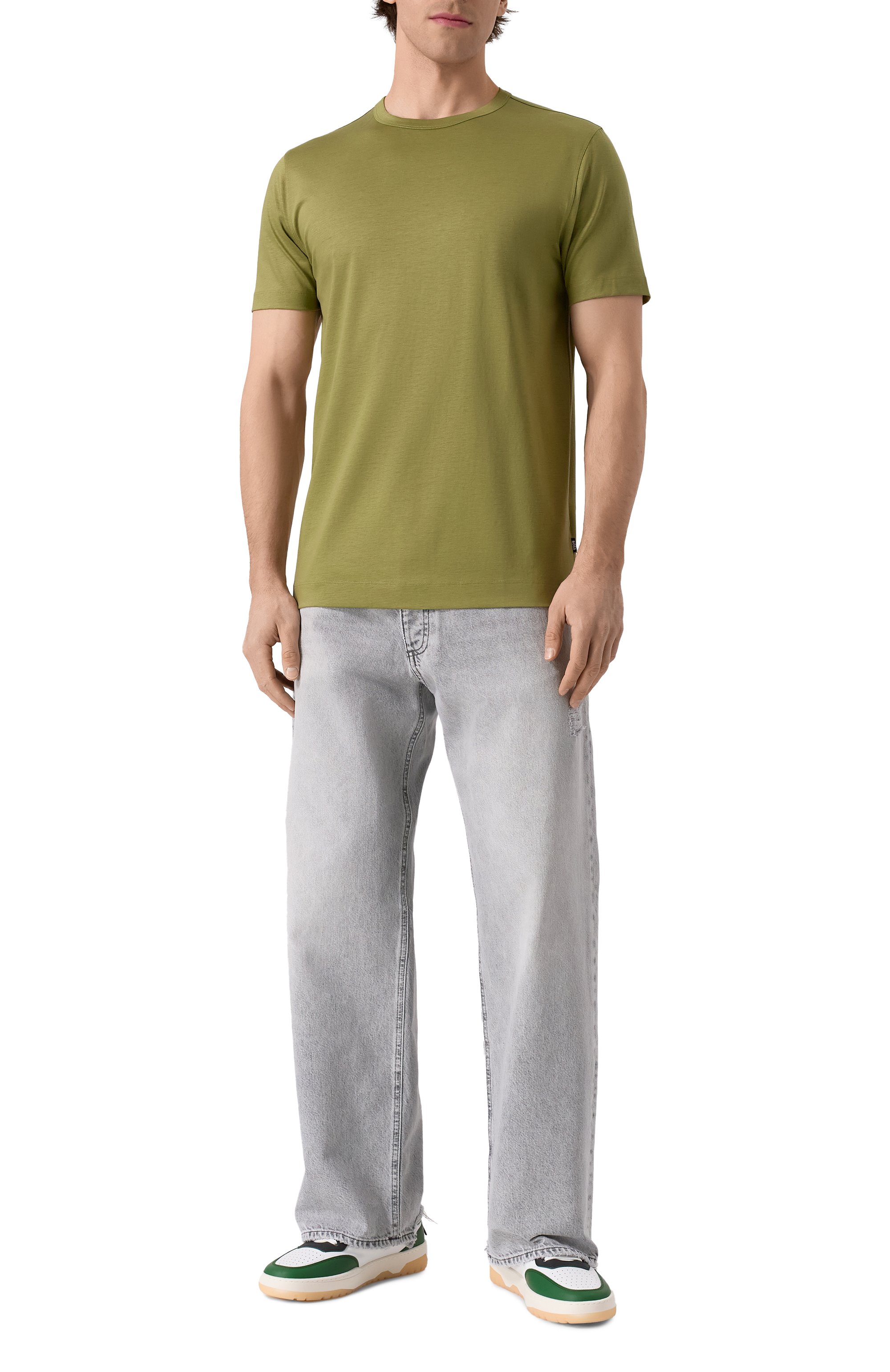 Футболка из лиоцелла и хлопка BOSS хаки цвета по цене 14950 руб., арт. 50513674, фото 2 Футболка из лиоцелла и хлопка BOSS, арт. 50513674, фото 2