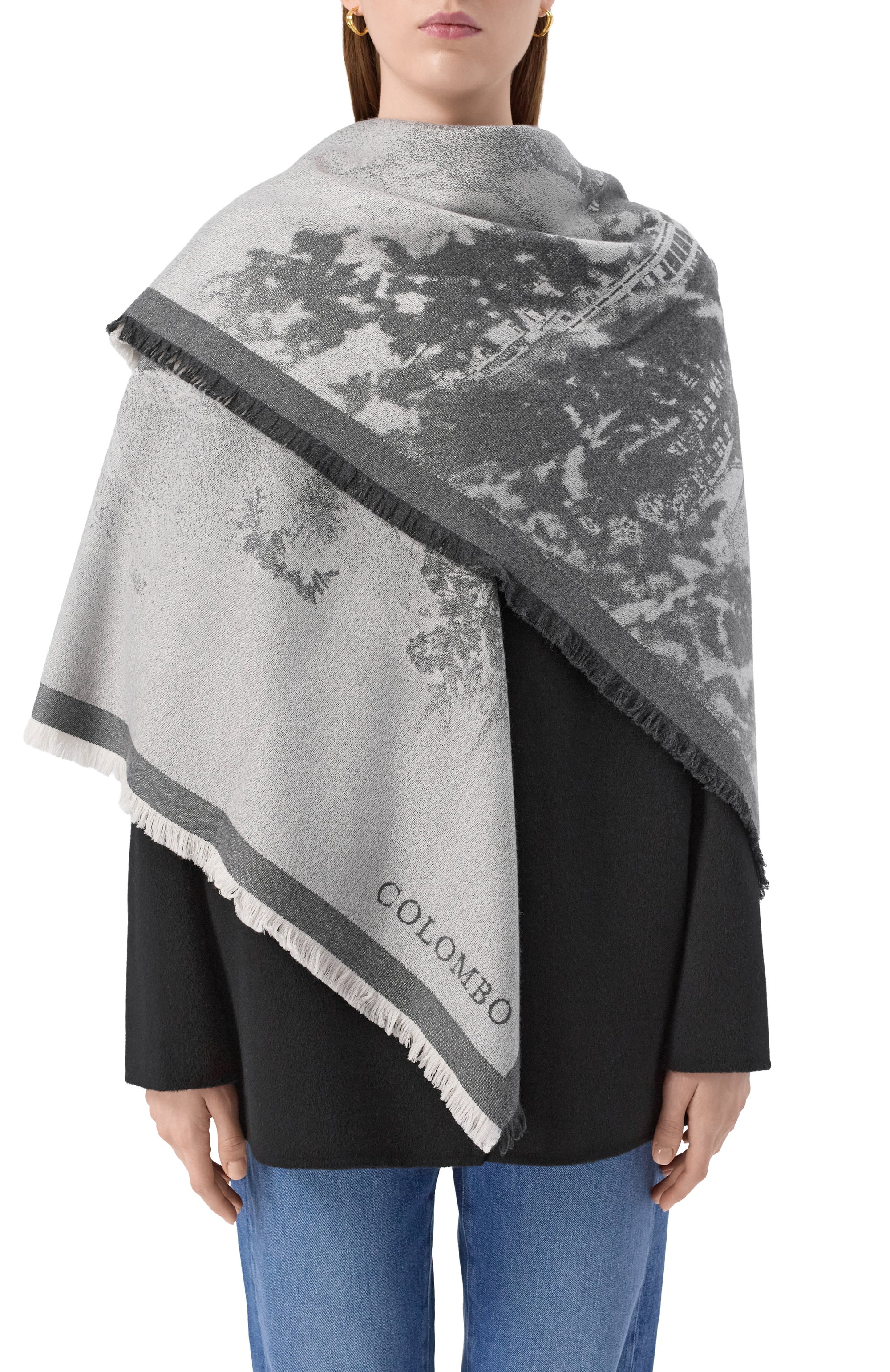 Шаль из кашемира и шелка COLOMBO серого цвета по цене 427000 руб., арт. S79/5817-RP11, фото 2 Шаль из кашемира и шелка COLOMBO, арт. S79/5817-RP11, фото 2