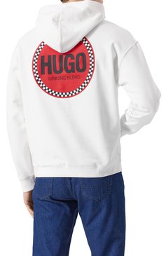 Мужской хлопковое худи HUGO белого цвета, арт. 50530658 | Фото 4 (Длина (для топов): Стандартные; Драгоценные камни: Проставлено; Материал сплава: Проставлено; Материал внешний: Хлопок; Рукава: Длинные; Мужское Кросс-КТ: Худи-одежда; Принт: С принтом; Стили: Спорт-шик)