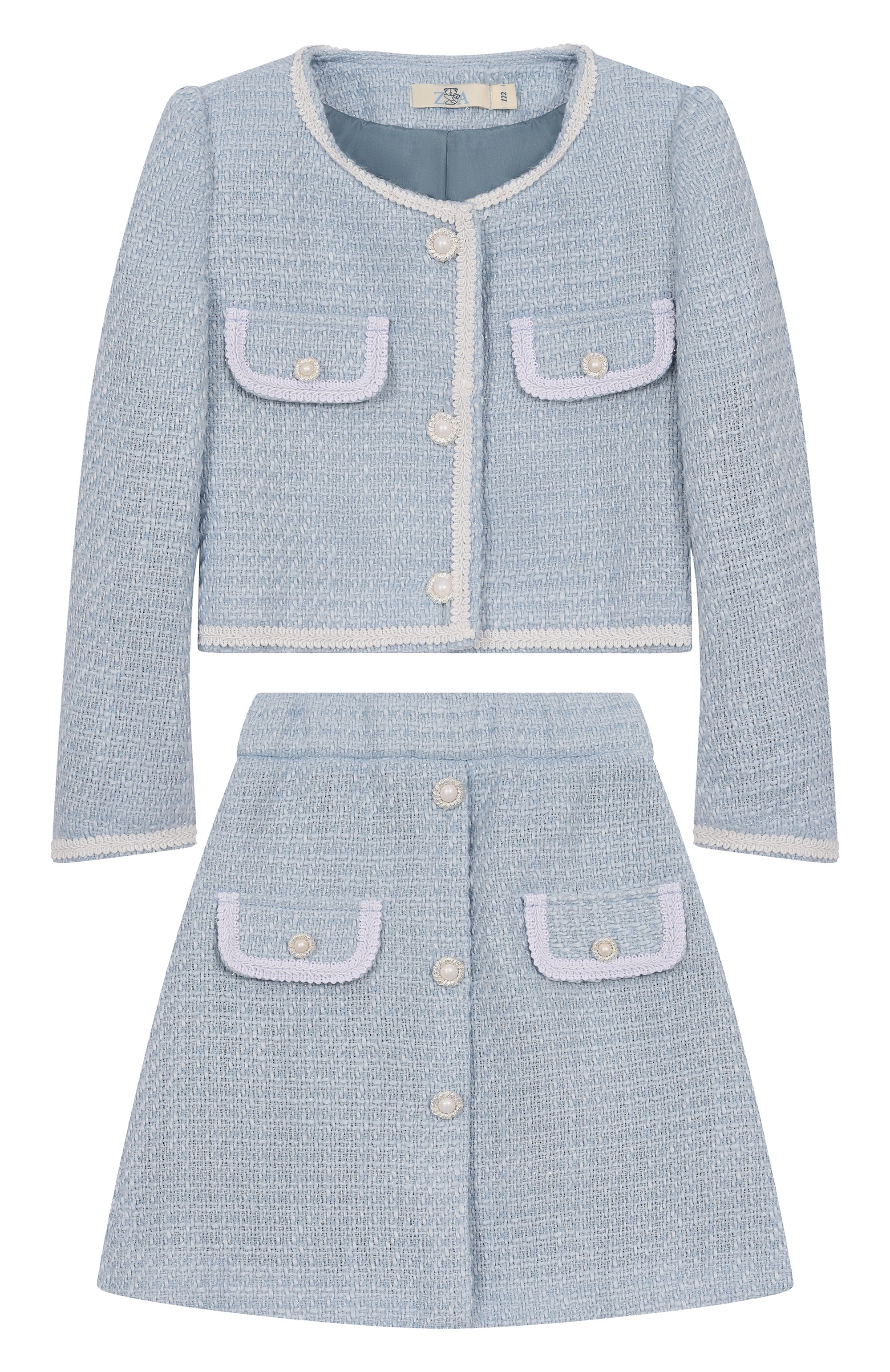 Твидовый костюм ZHANNA & ANNA голубого цвета по цене 35000 руб., арт. ZAOZ00000922, фото 1 Твидовый костюм ZHANNA & ANNA, арт. ZAOZ00000922, фото 1