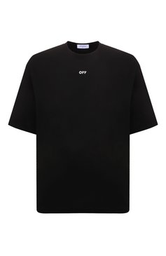 Мужская хлопковая футболка OFF-WHITE черного цвет�а, арт. 0MAA120S24JER004 | Фото 1 (Длина (для топов): Стандартные; Принт: С принтом; Материал сплава: Проставлено; Материал внешний: Хлопок; Драгоценные камни: Проставлено; Рукава: 3/4; Стили: Кэжуэл)