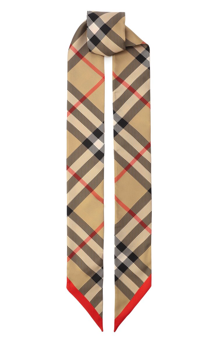 Женский шелковый шарф-твилли BURBERRY бежевого цвета, арт. 8088136 | Фото 1 (Нос: Не проставлено; Материал: Шелк, Текстиль)