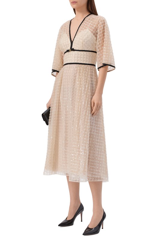 Платье с отделкой пайетками и бисером Elie Saab D1002NR26/TU023 Кремовый  D1002NR26/TU023 Фото 2