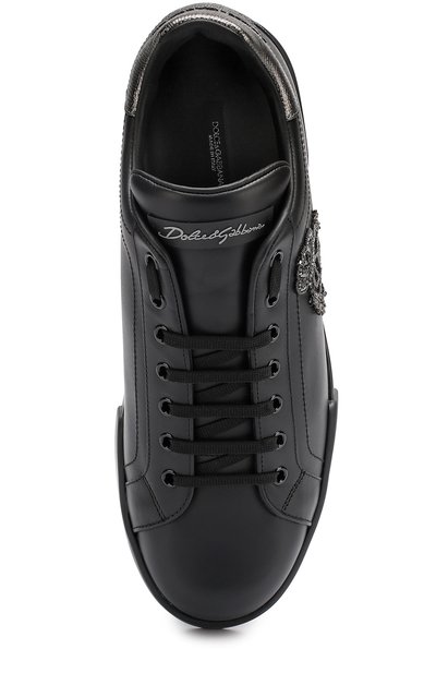 Кожаные кеды portofino с вышивкой DOLCE & GABBANA черного цвета по цене 87650 руб., арт. 0111/CS1538/AH164, фото 5 Кожаные кеды portofino с вышивкой DOLCE & GABBANA, арт. 0111/CS1538/AH164, фото 5
