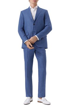 Мужской костюм из шерсти и льна CORNELIANI синего цвета, арт. 25X008-2518263_SET | Фото 1 (Материал внешний: Шерсть, Лен; Рукава: Длинные; Материал сплава: Проставлено; Драгоценные камни: Проставлено; Костюмы М: Однобортный; Стили: Классический, Кэжуэл)