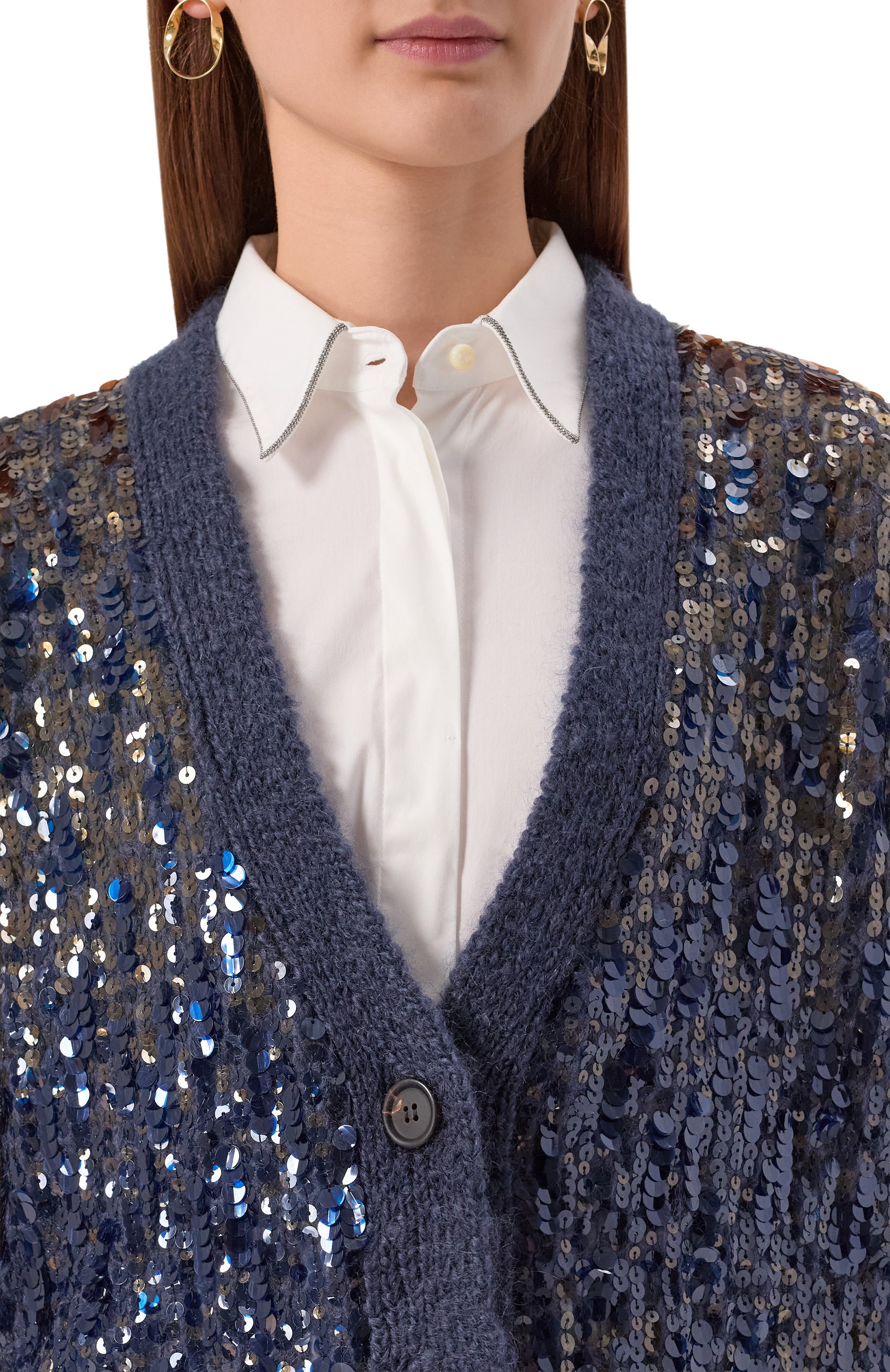 Шерстяной кардиган с отделкой пайетками BRUNELLO CUCINELLI, арт. M1U375906P, фото 5