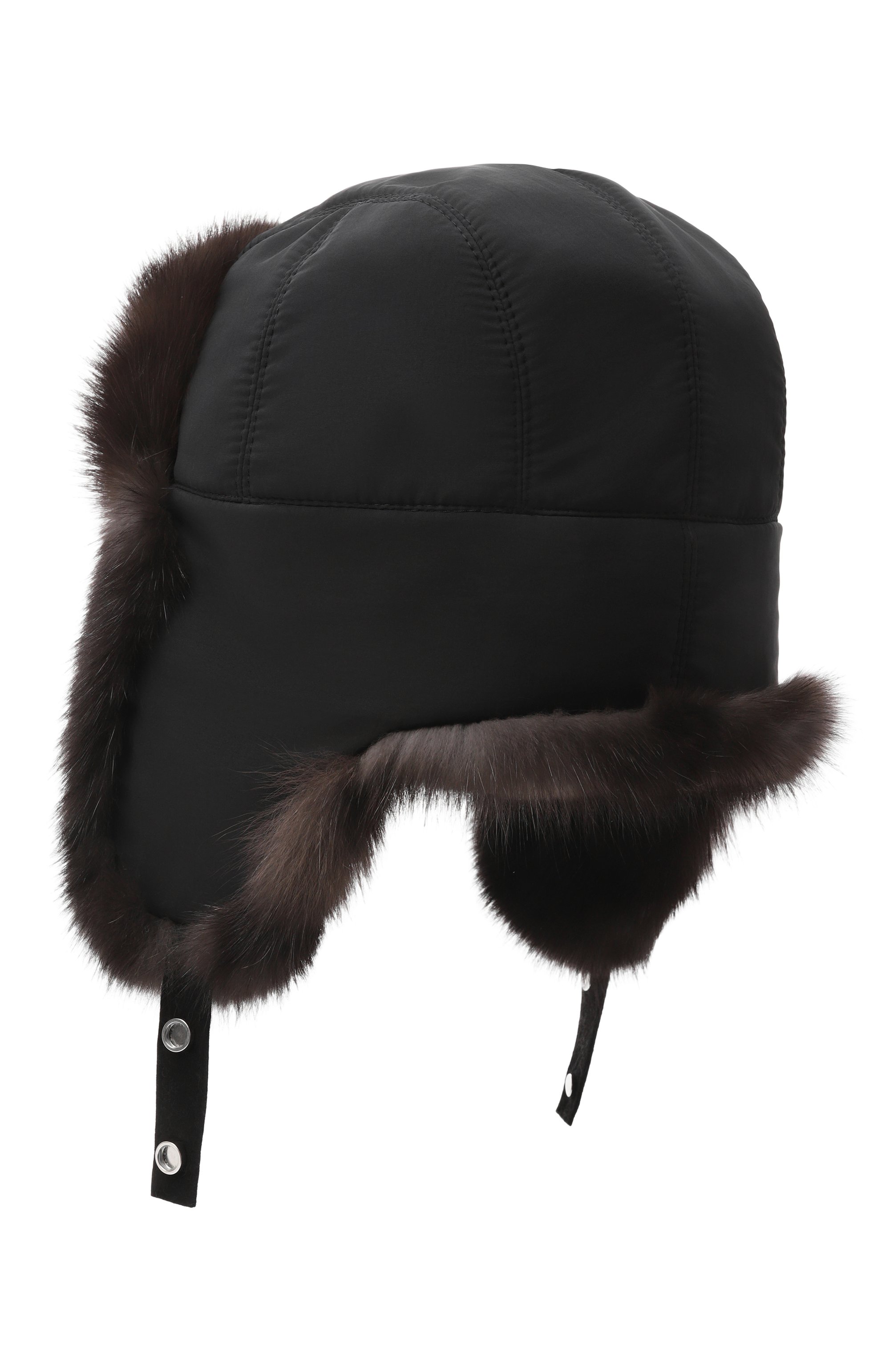 Кашемировая шапка-ушанка с мехом соболя MVST, арт. MH-09 BLACK FABRIC + SABLE, фото 2