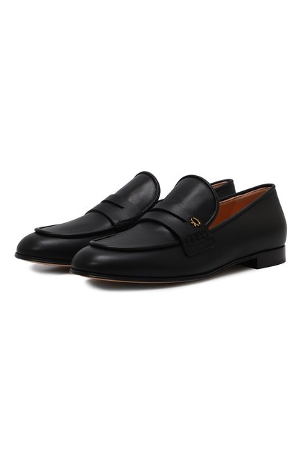 Женские кожаные лоферы GIANVITO ROSSI черного цвета, арт. G25378.51CU0.VGINER0 | Фото 1 (Драгоценные камни: Проставлено; Материал сплава: Проставлено; Подошва: Плоская; Материал внутренний: Натуральная кожа; Каблук высота: Низкий)