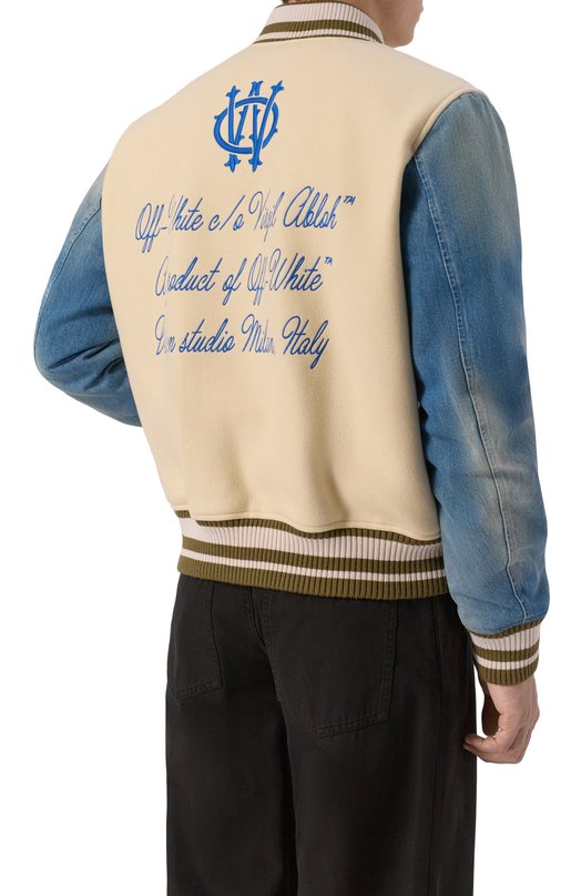 Комбинированный бомбер Off-White 0MEH053F25FAB004 Бежевый  0MEH053F25FAB004 Фото 4