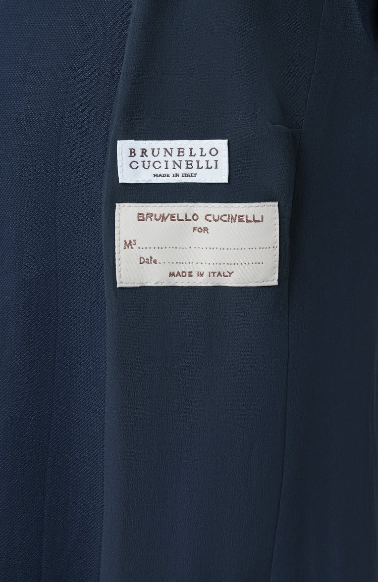 Женский жакет из вискозы и льна BRUNELLO CUCINELLI синего цвета, арт. MH1262682 | Фото 7 (Длина (для топов): Удлиненные; Рукава: Длинные; Материал внешний: Вискоза; Кросс-КТ: костюм; 1-2-бортные: Однобортные; Женское Кросс-КТ: Жакет-одежда; Стили: Классический; Автоматизация состава: Проставлено; Автоматизация ТО: Проставлено)