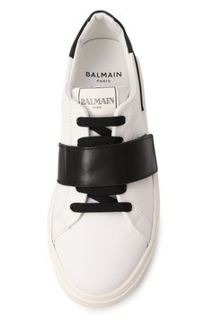 Детские кожаные кеды BALMAIN черно-белого цвета, арт. BW0Q56 | Фото 4 (Нос: Не проставлено; Материал внешний: Натуральная кожа; Кросс-КТ: велькро; Девочки Кросс-КТ: Обувь-низкие; Автоматизация состава: Проставлено)