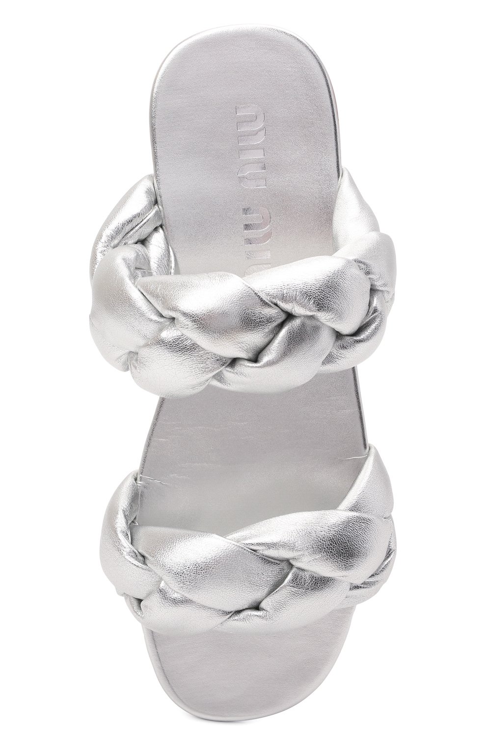 Кожаные шлепанцы MIU MIU серебряного цвета по цене 80000 руб., арт. 5XX488-3LAB-F0118-005, фото 5 Кожаные шлепанцы MIU MIU, арт. 5XX488-3LAB-F0118-005, фото 5