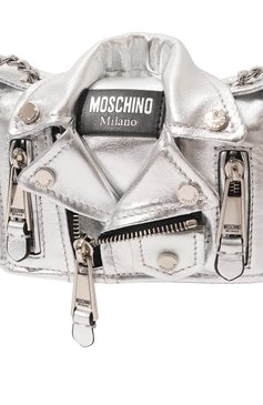 Женская сумка biker MOSCHINO серебряного цвета, арт. A7491/8011 | Фото 3 (Материал: Натуральная кожа; Материал сплава: Проставлено; Размер: mini; Ремень/цепочка: На ремешке; Драгоценные камни: Проставлено)