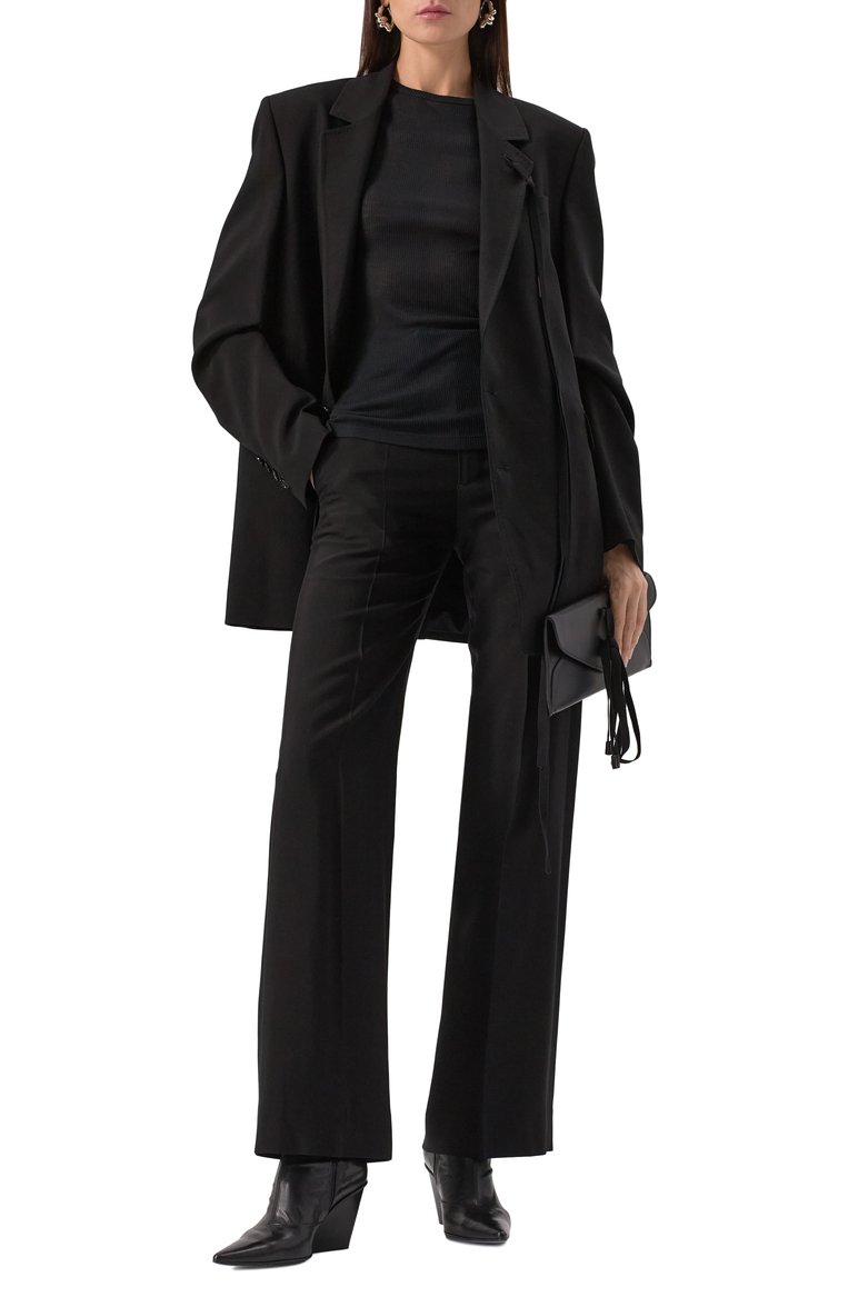 Женский пуловер из вискозы и хлопка ANN DEMEULEMEESTER черного цвета, арт. B0011488/FA570 | Фото 2 (Рукава: Длинные; Материал внешний: Вискоза; Длина (для топов): Стандартные; Женское Кросс-КТ: Пуловер-одежда; Стили: Кэжуэл)