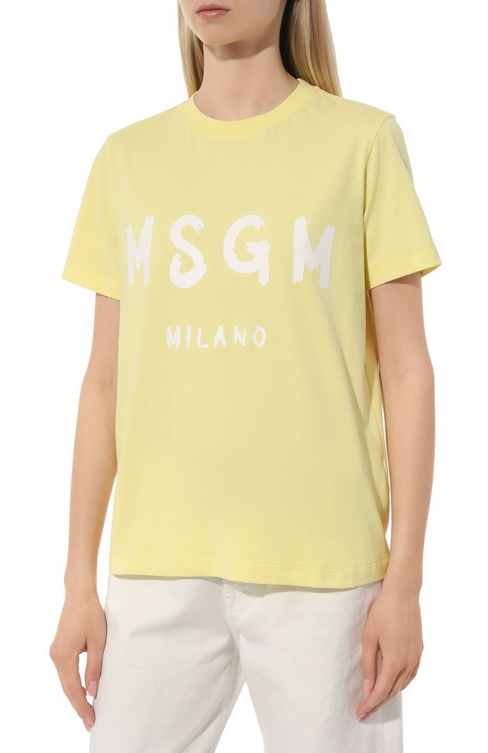 Хлопковая футболка MSGM желтого цвета по цене 11650 руб., арт. 3642MDM510/247002, фото 3 Хлопковая футболка MSGM, арт. 3642MDM510/247002, фото 3