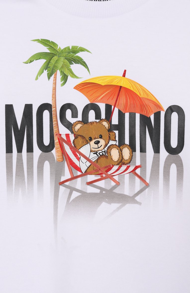 Детское хлопковое платье MOSCHINO белого цвета, арт. HDV0G7/LAA42/4-8 | Фото 3 (Рукава: Короткие; Материал внешний: Хлопок; Тематический товар: Teddy Bear; Автоматизация состава: Проставлено; Автоматизация ТО: Проставлено; Ростовка одежда: 4 года | 104 см, 5 лет | 110 см, 6 лет | 116 см, 8 лет | 128 см)