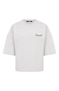 Женская хлопковая футболка JACQUEMUS светло-серого цвета, арт. 25E251JS216 | Фото 1 (Материал внешний: Хлопок; Длина (для топов): Стандартные; Рукава: Короткие; Принт: С принтом; Женское Кросс-КТ: Фу�тболка-одежда; Стили: Кэжуэл; Автоматизация состава: Проставлено; Автоматизация ТО: Проставлено)