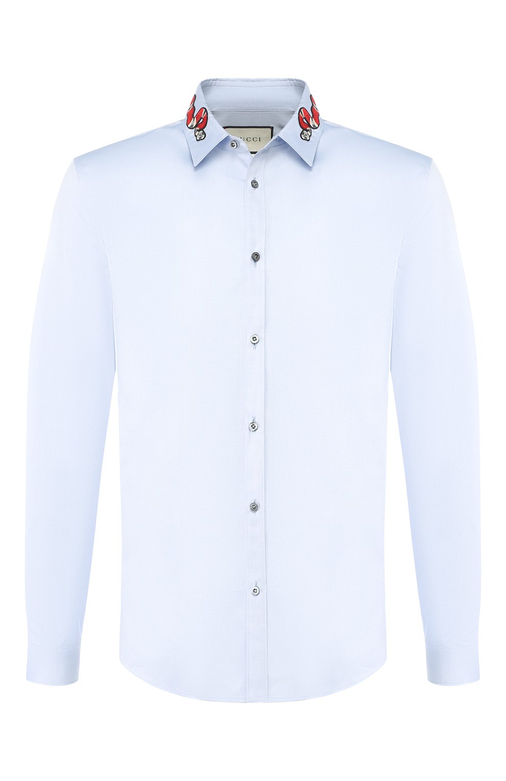 Хлопковая рубашка с воротником кент GUCCI голубого цвета по цене 66240 руб., арт. 433550/Z3898, фото 1 Хлопковая рубашка с воротником кент GUCCI, арт. 433550/Z3898, фото 1