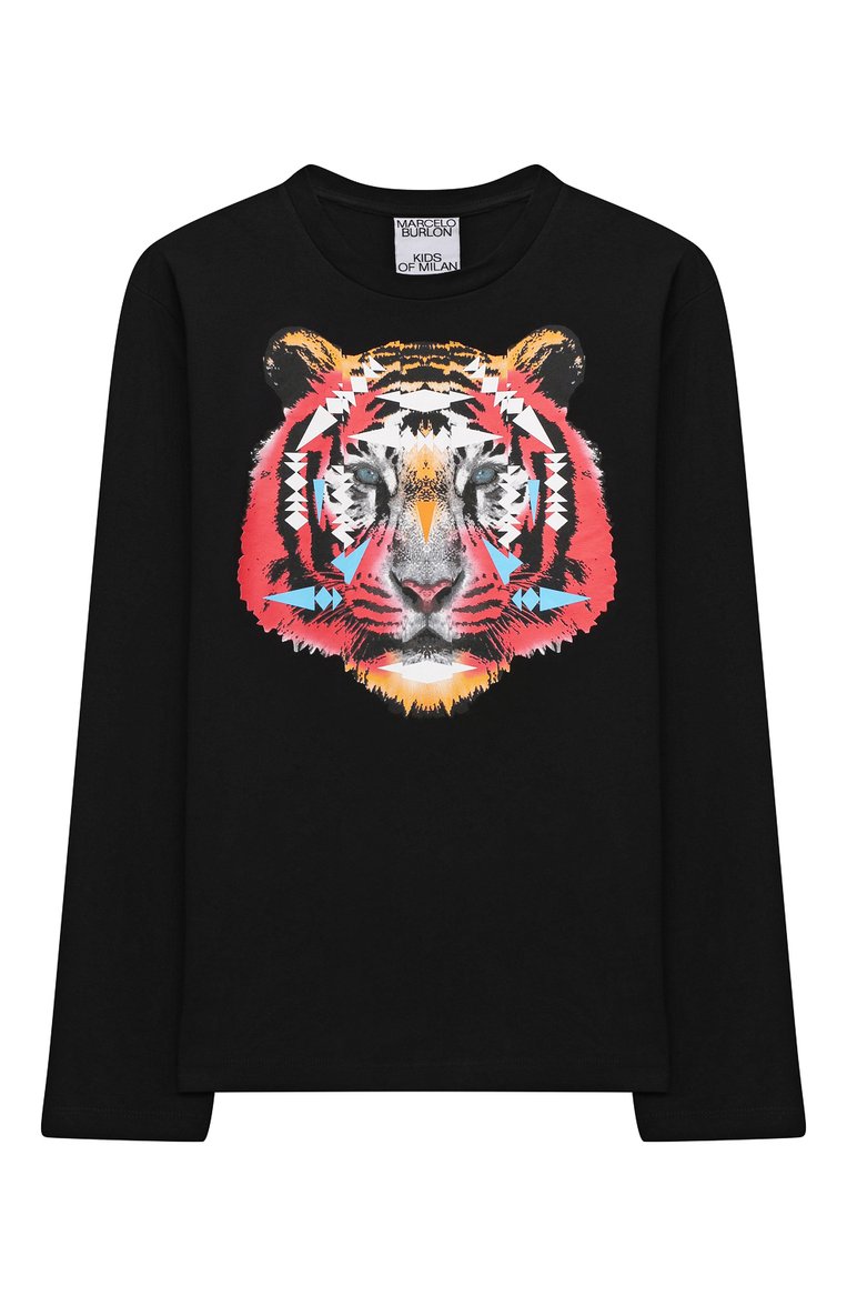 Детская хлопковый лонгслив MARCELO BURLON KIDS OF MILAN черного цвета, арт. CBAB004F21JER008 | Фото 1 (Материал внешний: Хлопок; Рукава: Длинные; Мальчики Кросс-КТ: Лонгслив-одежда; Материал сплава: Проставлено; Драгоценные камни: Проставлено; Ростовка одежда: 10 - 11 лет | 140 - 146см, 12 лет | 152 см, 6 лет | 116 см, 8 лет | 128 см)