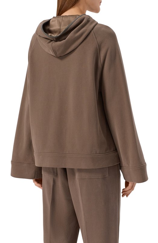 Хлопковая толстовка Brunello Cucinelli MN05NS0406 Коричневый  MN05NS0406 Фото 4