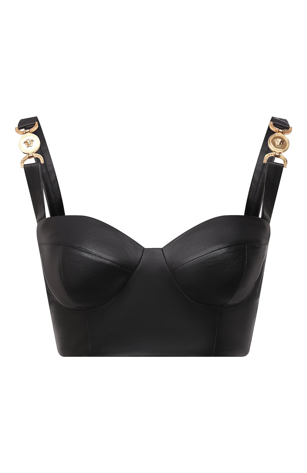 Кожаный топ VERSACE черного цвета по цене 145500 руб., арт. 1000990/1A00677, фото 1 Кожаный топ VERSACE, арт. 1000990/1A00677, фото 1