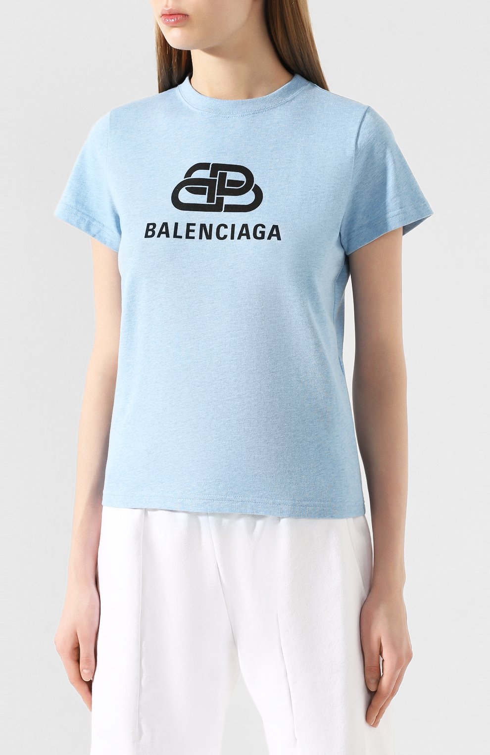Хлопковая футболка BALENCIAGA голубого цвета по цене 27650 руб., арт. 578133/TGV75, фото 3 Хлопковая футболка BALENCIAGA, арт. 578133/TGV75, фото 3