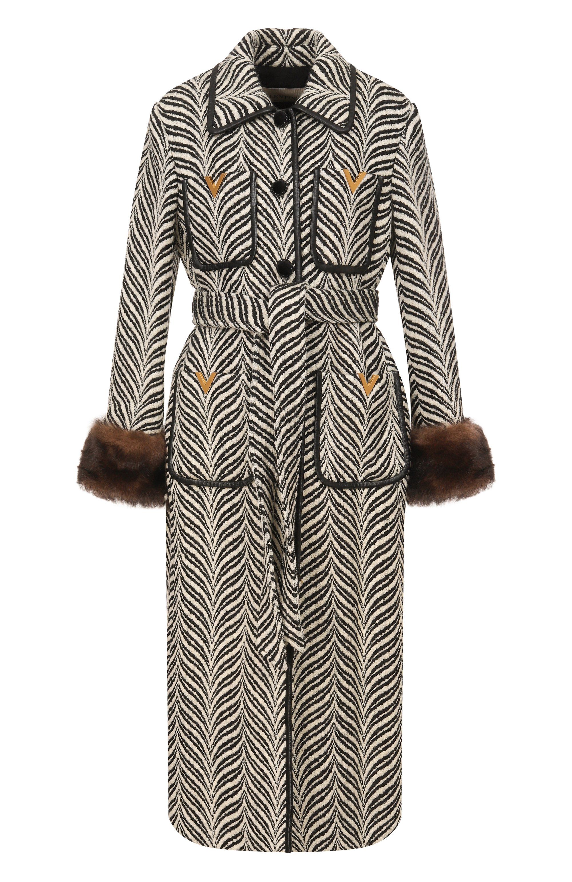 Шерстяное пальто с отделкой из овчины VALENTINO черно-белого цвета по цене 1130000 руб., арт. 8B3CA6F9/9RF, фото 1 Шерстяное пальто с отделкой из овчины VALENTINO, арт. 8B3CA6F9/9RF, фото 1