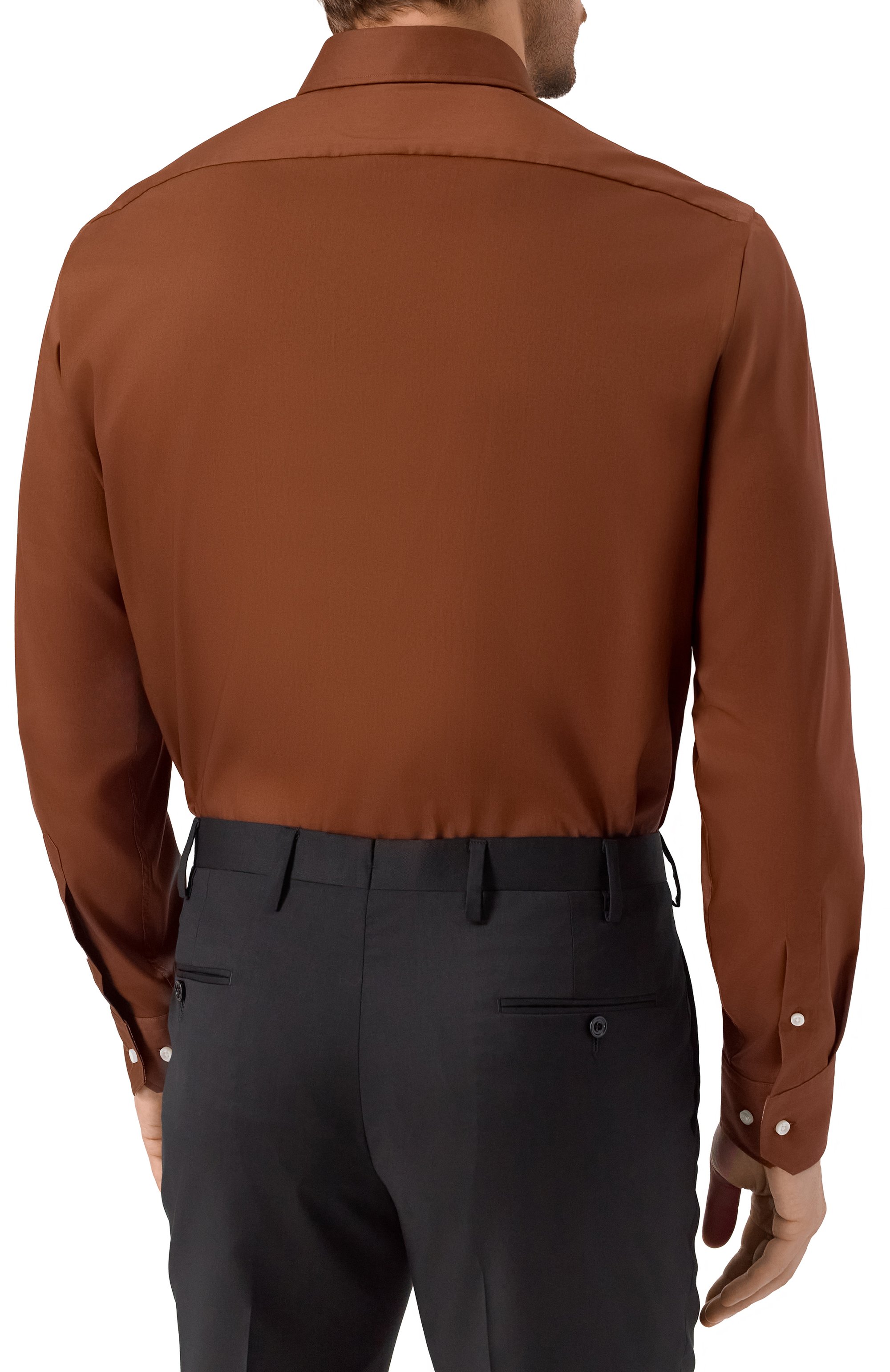 Хлопковая сорочка BOSS коричневого цвета по цене 17950 руб., арт. 50545145, фото 4 Хлопковая сорочка BOSS, арт. 50545145, фото 4