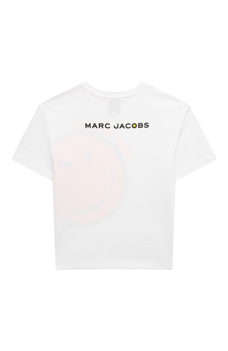 Детская хлопковая футболка MARC JACOBS (THE) белого цвета, арт. W60040/2A-5A | Фото 2 (Материал сплава: Проставлено; Драгоценные камни: Проставлено; Рукава: Короткие; Материал внешний: Хлопок; Мальчики Кросс-КТ: Футболка-одежда; Ростовка одежда: 4 года | 104 см, 3 года | 98 см, 2 года | 92 см)