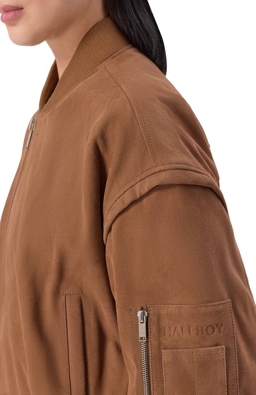 Замшевый бомбер Halfboy HS261WL084 LT006/B0MBER CR0P Коричневый  HS261WL084 LT006/B0MBER CR0P Фото 5