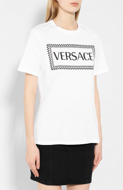 Хлопковая футболка VERSACE черно-белого цвета по цене 35200 руб., арт. A83915/A228806, фото 3 Хлопковая футболка VERSACE, арт. A83915/A228806, фото 3