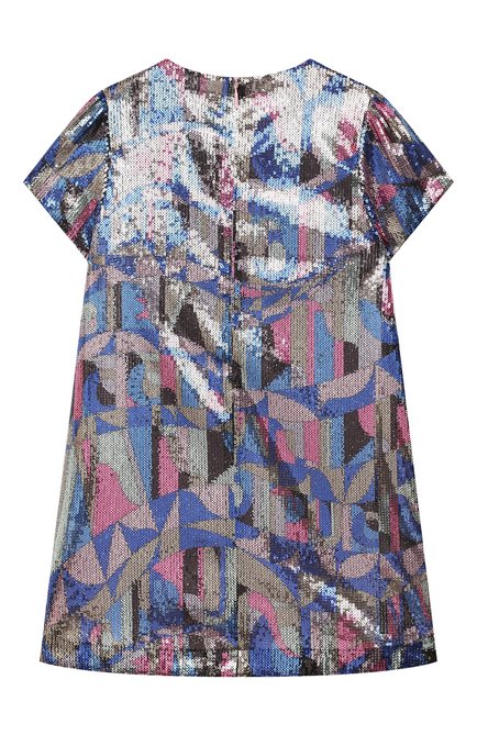 Детское платье EMILIO PUCCI синего цвета, арт. 9N1221/NE970/5-8 | Фото 2 (Материал внешний: Синтетический материал; Рукава: Короткие; Материал подклада: Купро; Девочки Кросс-КТ: Платье-одежда; Случай: Вечерний; Ростовка одежда: 6 лет | 116 см, 8 лет | 128 см)