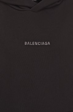 Женский хлопковое худи BALENCIAGA черного цвета, арт. 818545/TQVY1 | Фото 6 (Длина (для топов): Стандартные; Рукава: Длинные; Материал внешний: Хлопок; Стили: Кэжуэл; Женское Кросс-КТ: Худи-одежда)