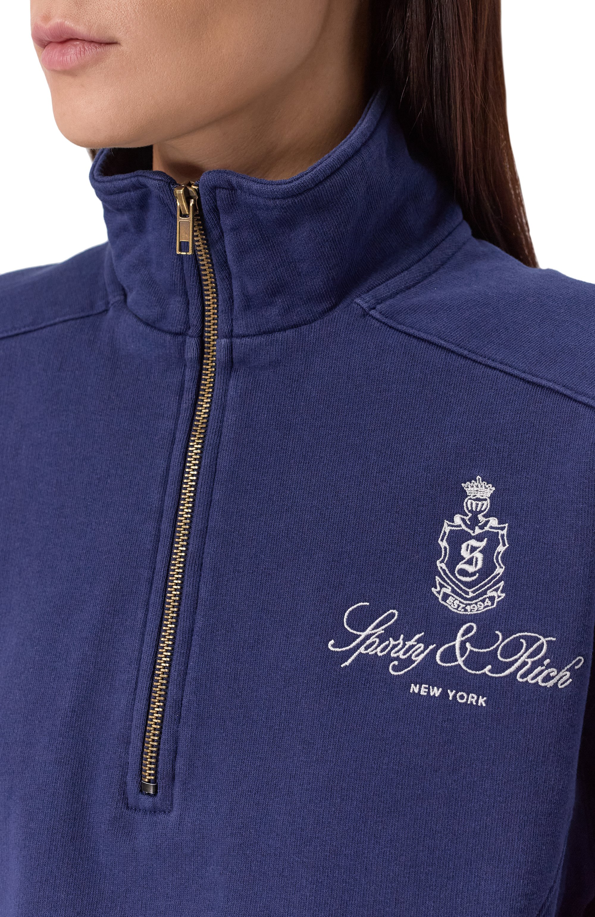 Хлопковый свитшот SPORTY AND RICH темно-синего цвета по цене 28100 руб., арт. ST073606231BL106, фото 9 Хлопковый свитшот SPORTY AND RICH, арт. ST073606231BL106, фото 9