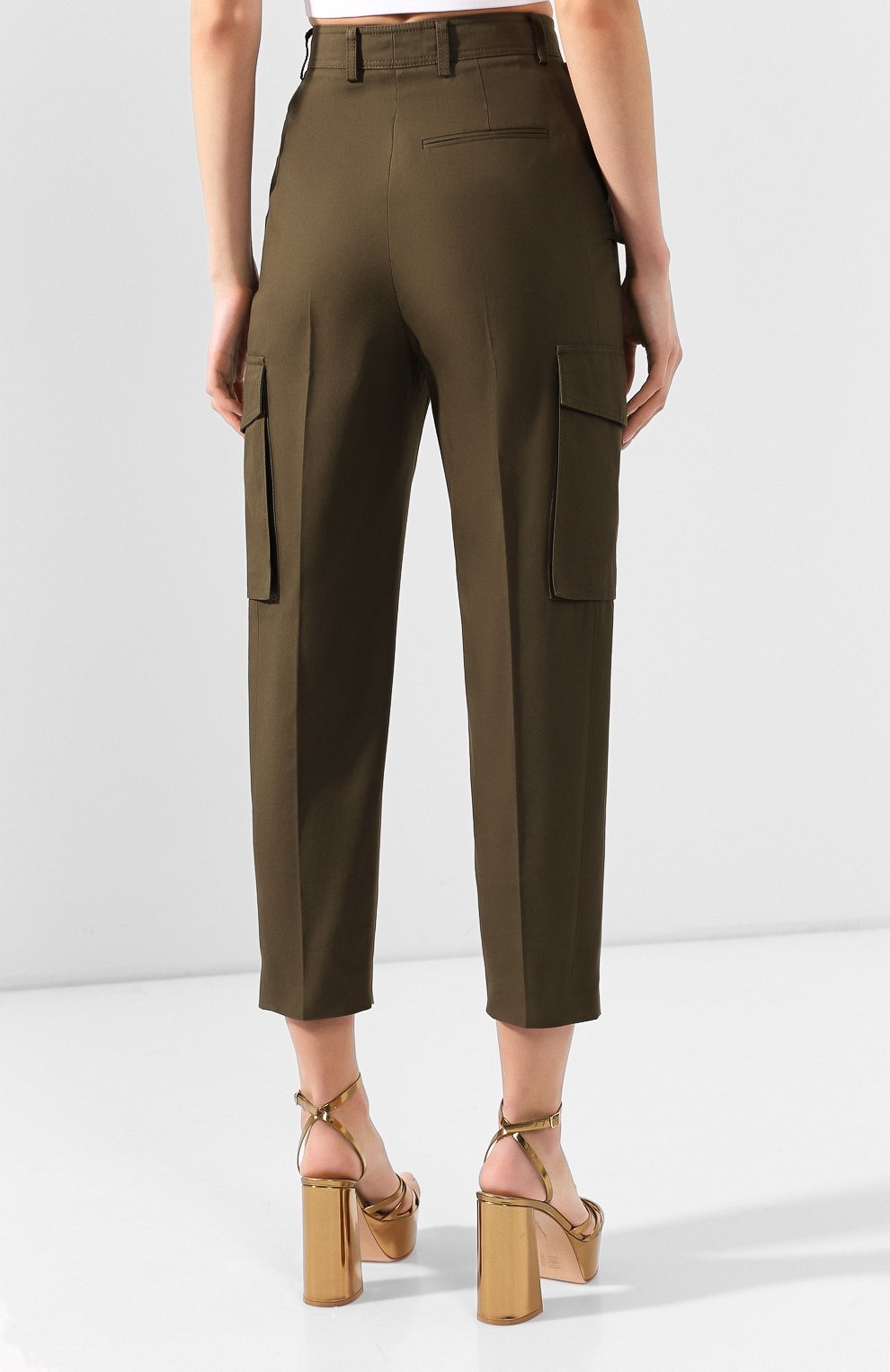 Хлопковые брюки ALEXANDER MCQUEEN хаки цвета по цене 107000 руб., арт. 606266/QFAAE, фото 4 Хлопковые брюки ALEXANDER MCQUEEN, арт. 606266/QFAAE, фото 4
