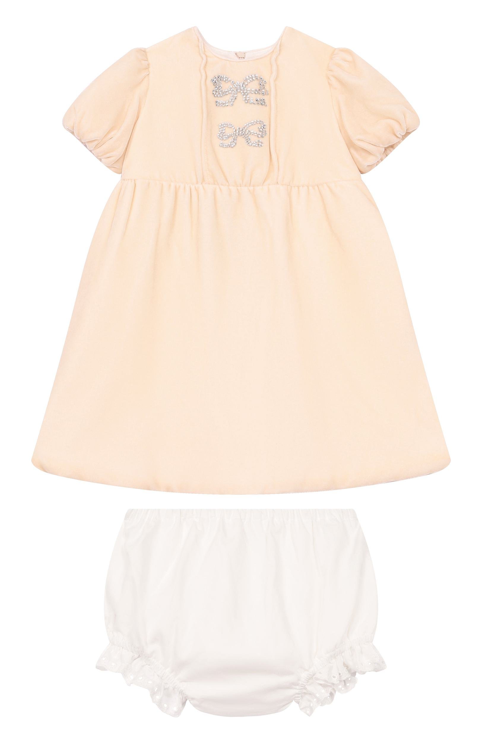 Комплект из платья и шорт ELIE SAAB JUNIOR кремового цвета по цене 54450 руб., арт. EGAB047/TS1127/24M-36M, фото 1 Комплект из платья и шорт ELIE SAAB JUNIOR, арт. EGAB047/TS1127/24M-36M, фото 1