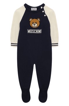 Детский комбинезон из хлопка и шерсти MOSCHINO темно-синего цвета, арт. MUT03Y/LHE43 | Фото 1 (Материал внешний: Хлопок; Нос: Не проставлено; Материал сплава: Проставлено; Ростовка одежда: 6 мес | 68 см, 0 - 3 мес | 50 - 60 см, 12 мес | 80 см, 9 мес | 74 см)