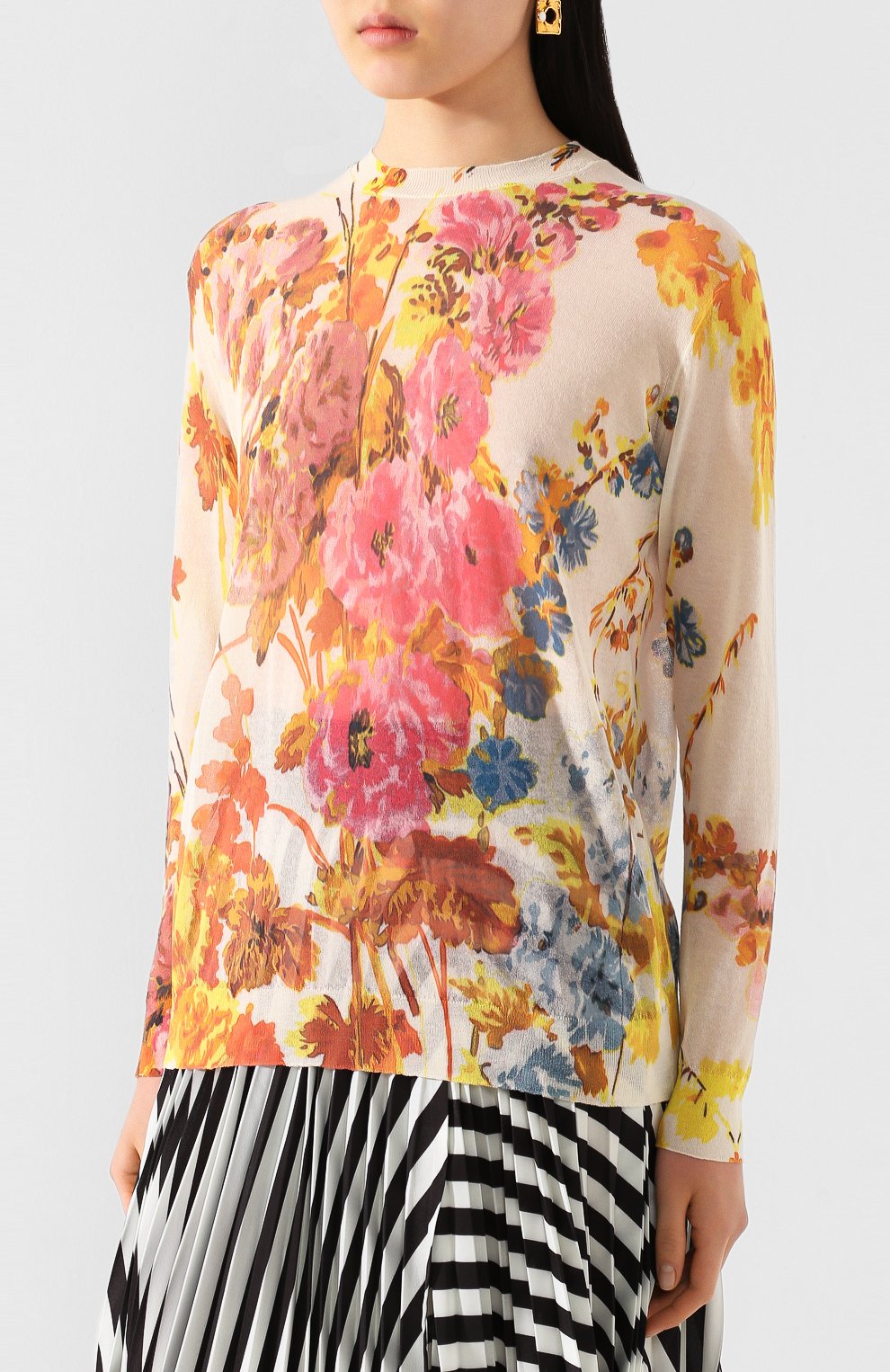 Хлопковый пуловер DRIES VAN NOTEN черно-белого цвета по цене 79100 руб., арт. 201-11202-9710, фото 3 Хлопковый пуловер DRIES VAN NOTEN, арт. 201-11202-9710, фото 3