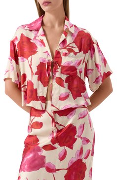 Женская блузка из вискозы BLUMARINE красного цвета, арт. P522C353A | Фото 3 (Материал внешний: Вискоза; Драгоценные камни: Проставлено; Длина (для топов): Укороченные; Материал сплава: Проставлено; Рукава: Короткие; Принт: С принтом; Кросс-КТ: костюм; Женское Кросс-КТ: Блуза-одежда; Стили: Романтичный)