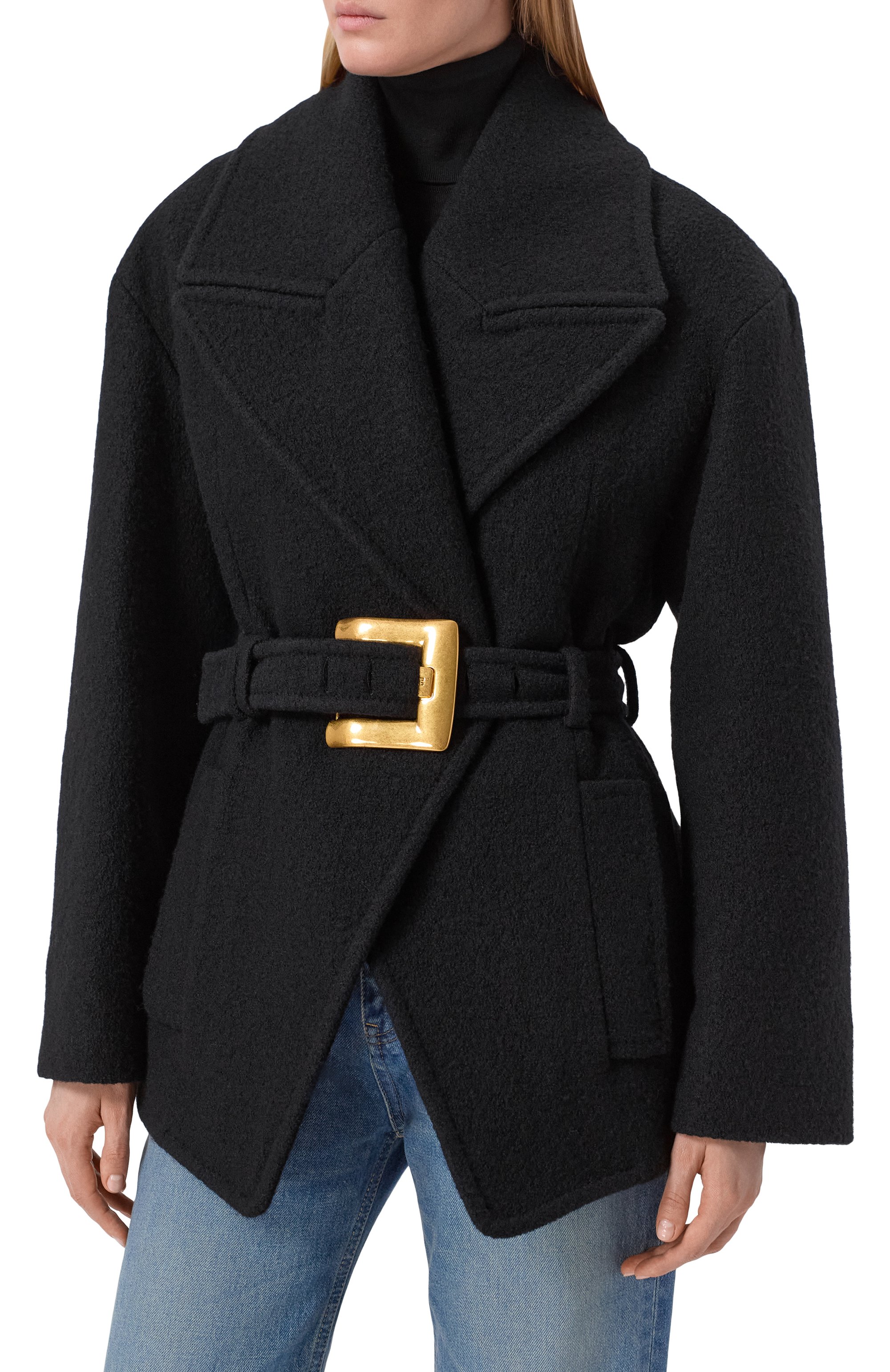 Шерстяное полупальто BALMAIN черного цвета по цене 343000 руб., арт. HF1UA215/WC70, фото 3 Шерстяное полупальто BALMAIN, арт. HF1UA215/WC70, фото 3