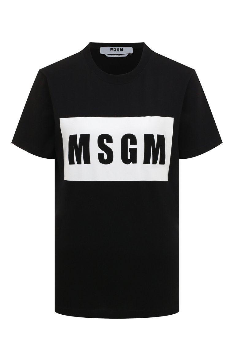 Женская хлопковая футболка MSGM черного цвета, арт. 2000MDM520 200002 | Фото 1 (Рукава: Короткие; Длина (для топов): Стандартные; Материал внешний: Хлопок; Стили: Спорт-шик; Принт: С принтом; Материал сплава: Проставлено; Драгоценные камни: Проставлено; Нос: Не проставлено)