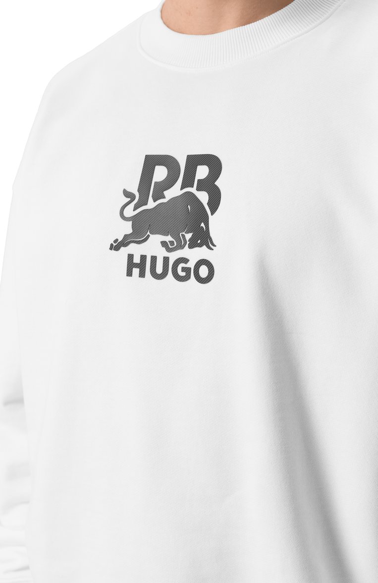 Мужской хлопковый свитшот hugo x rb HUGO белого цвета, арт. 50542806 | Фото 5 (Материал внешний: Хлопок; Длина (для топов): Стандартные; Рукава: Длинные; Принт: С принтом; Мужское Кросс-КТ: свитшот-одежда; Стили: Спорт-шик)