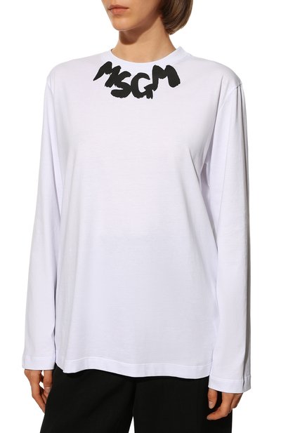 Хлопковый лонгслив MSGM белого цвета по цене 12800 руб., арт. 3341MDM169 227798, фото 3 Хлопковый лонгслив MSGM, арт. 3341MDM169 227798, фото 3