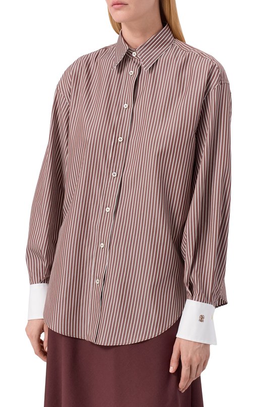 Рубашка из хлопка и шелка Brunello Cucinelli MA794NM116 Коричневый  MA794NM116 Фото 3