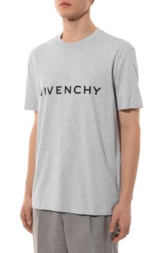 Мужская хлопковая футболка GIVENCHY светло-серого цвета, арт. BM716G/3YAC | Фото 3 (Материал сплава: Проставлено; Драгоценные камни: Проставлено; Длина (для топов): Стандартные; Материал внешний: Хлопок; Рукава: Короткие; Стили: Кэжуэл; Принт: С принтом; Кросс-КТ: Джерси; Мужское Кросс-КТ: Футболка-одежда)
