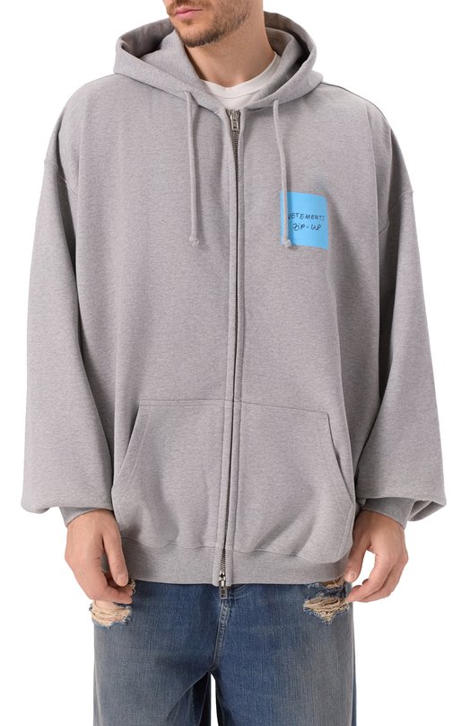 Хлопковая толстовка VETEMENTS UE64HD140G/1302 M0LLET0N Серый  UE64HD140G/1302 M0LLET0N Фото 3