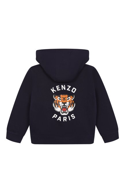 Детский хлопковая толстовка KENZO темно-синего цвета, арт. K61190 | Фото 2 (Рукава: Длинные; Драгоценные камни: Проставлено; Материал сплава: Проставлено; Материал подклада: Хлопок; Материал внешний: Хлопок)