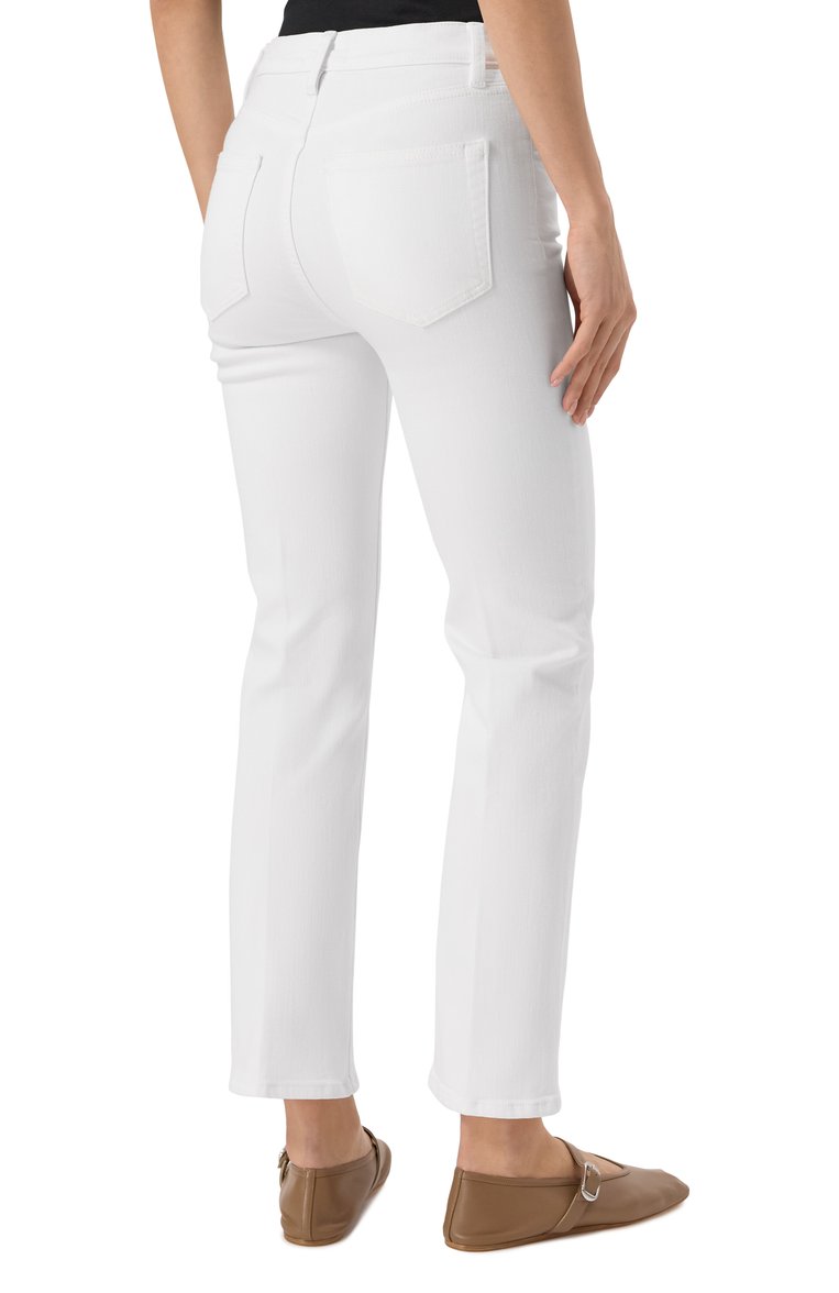 Женские джинсы le sleek straight FRAME DENIM белого цвета, арт. LSLS238 | Фото 4 (Материал внешний: Хлопок, Вискоза, Деним; Автоматизация ТО: Проставлено; Длина (брюки, джинсы): Стандартные; Автоматизация состава: Проставлено; Силуэт Ж (брюки и джинсы): Прямые; Кросс-КТ: Деним; Стили: Кэжуэл)